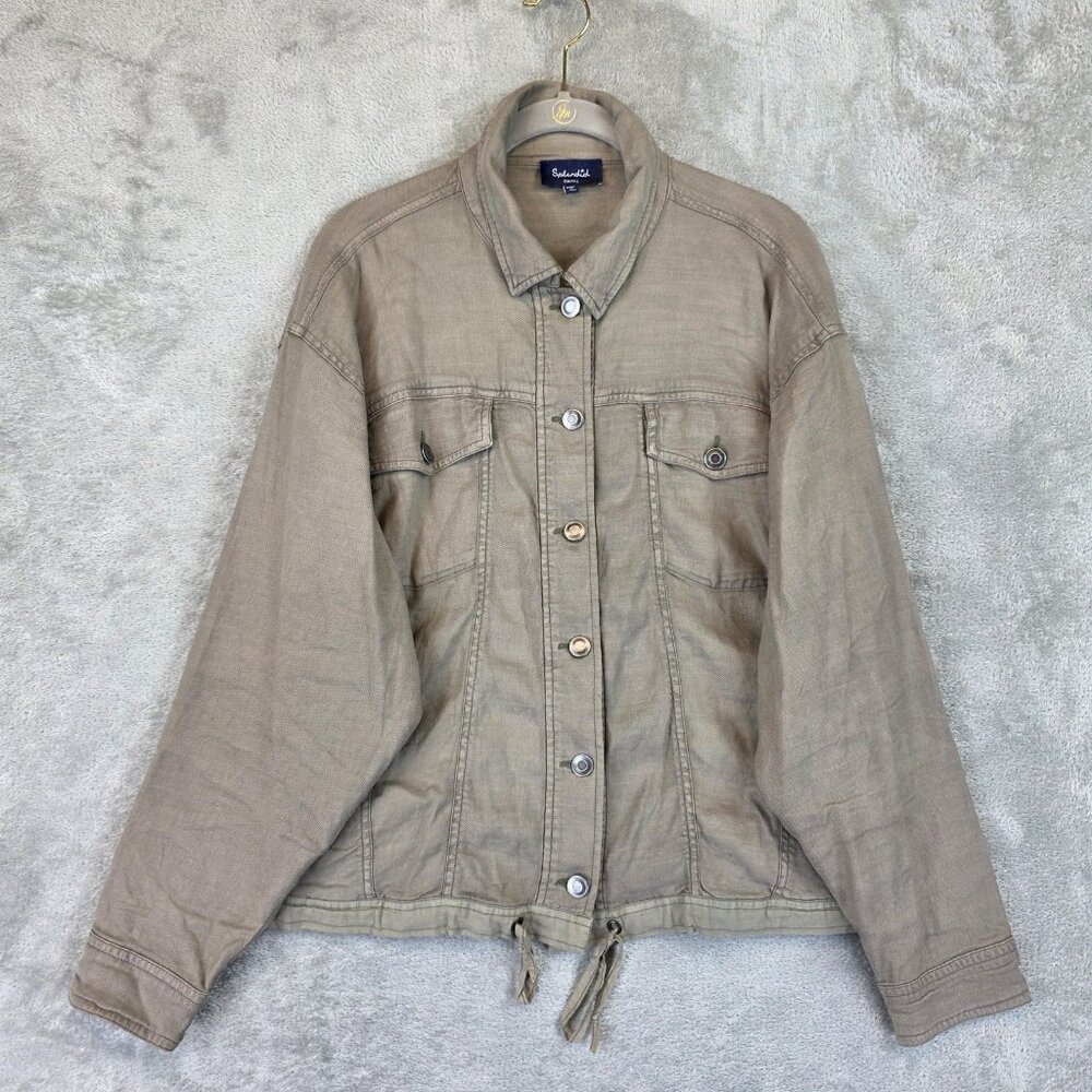 Splendid Jacket Womens Small Brown Linen Tencel Button Front Drawstring Hem